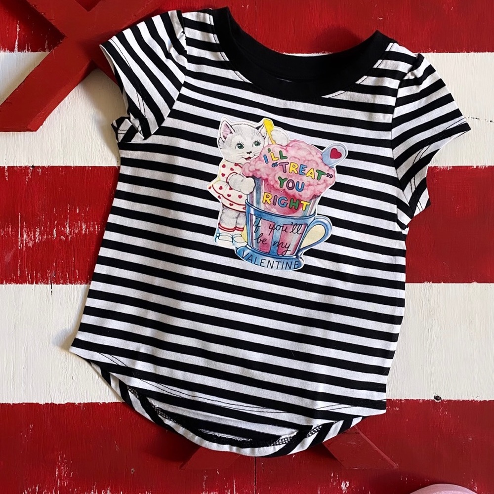 Vintage Valentine Kitty Cat Toddler Girls Shirt